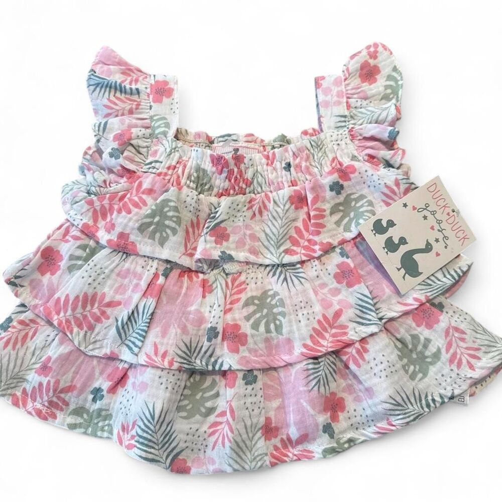 NWT Duck Duck Goose Baby Girl Floral Ruffle Dress Pink 3–6 Months